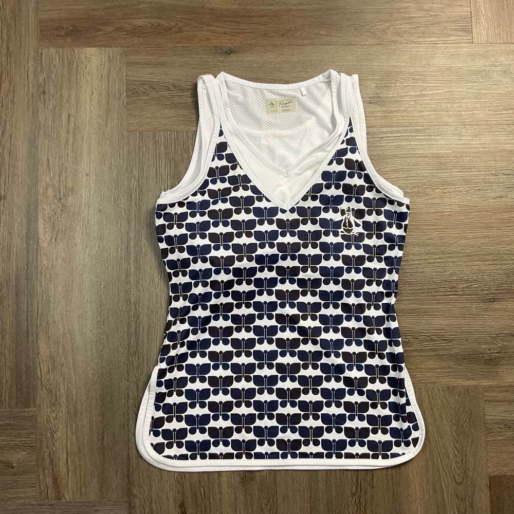 Original Penguin Spring Geo Butterfly Tennis Golf Tank Top Womens Small White